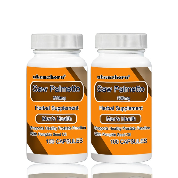 Saw Palmetto  500mg 100pcs X 2 Bottles   Total 200PCS Supports Healthy Prostate Function With Pumpkin Seed Oil